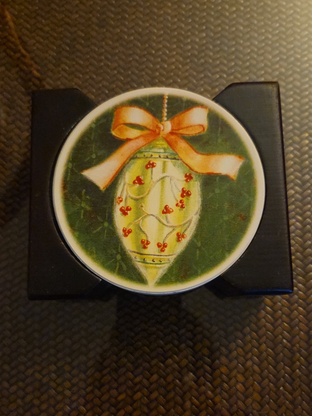 Holiday Ornament Coaster - Green and Red Decorative Accent - Set Of 4